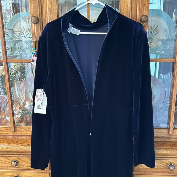 Ladies Navy Blue Velvet Look & Feel Dress - Picture 12 of 13